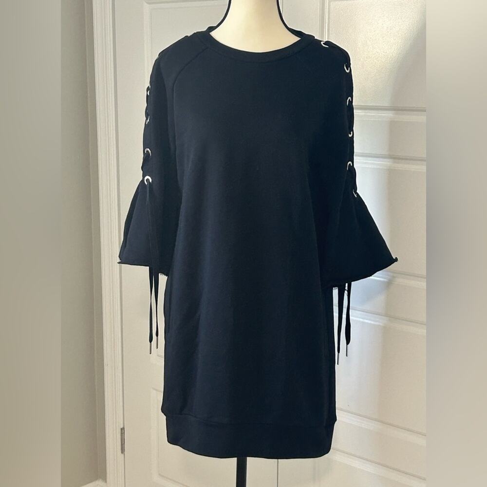 Pinko Black cotton Knit dress lace up bell sleeves size M/L
